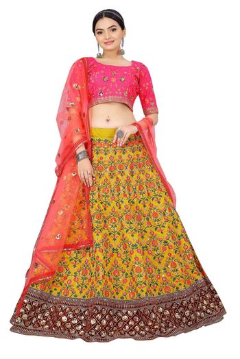 Art Silk Embroidery Lehenga Choli In Yellow Colour - LD5416131