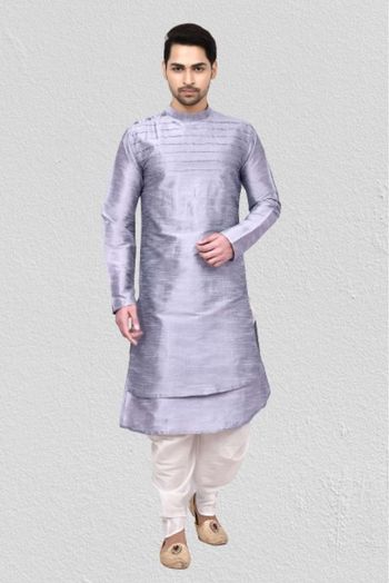 Art Silk Kurta Pajama With Jacket In Grey Colour - KP5750164
