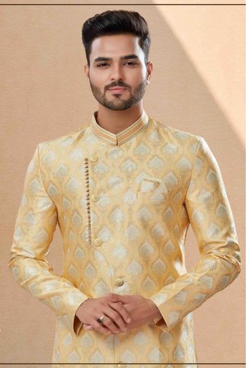 Banarasi Jacquard Dhoti Sherwani In Cream Colour - SH4120609