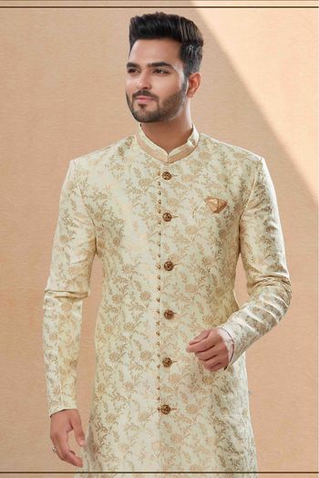 Banarasi Jacquard Dhoti Sherwani In Gold Colour - SH4120617