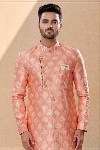 Banarasi Jacquard Dhoti Sherwani In Pink Colour - SH4120608