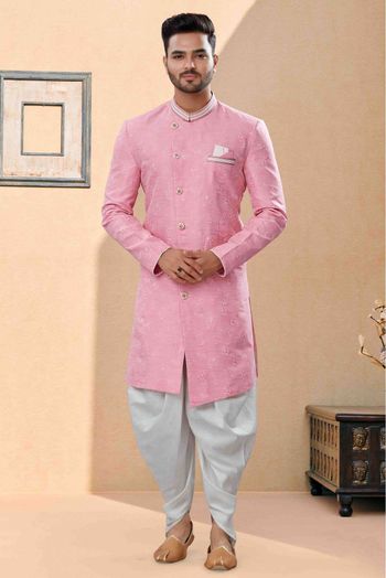 Banarasi Jacquard Dhoti Sherwani In Pink Colour - SH4120646