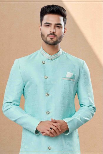 Banarasi Jacquard Dhoti Sherwani In Sky Blue Colour - SH4120605