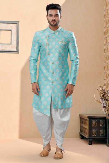 Banarasi Jacquard Dhoti Sherwani In Sky Blue Colour - SH4120610