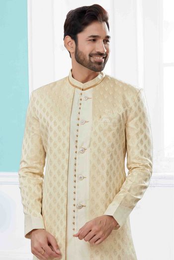 Banarasi Jacquard Indo Western In Cream Colour - SH4120636