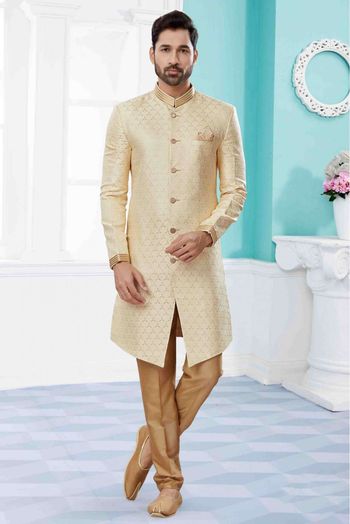 Banarasi Jacquard Sherwani In Cream Colour - SH4120623