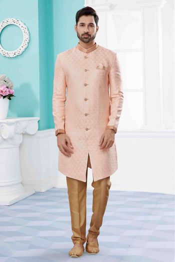 Banarasi Jacquard Sherwani In Pink Colour - SH4120624