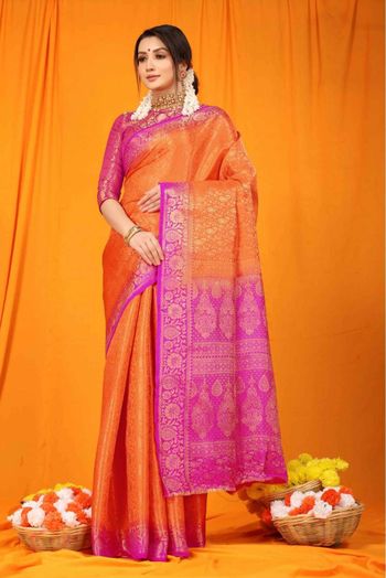 Banarasi Silk Woven Saree In Orange Colour - SR1775532