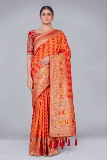 Banarasi Silk Woven Saree In Orange Colour - SR5416362