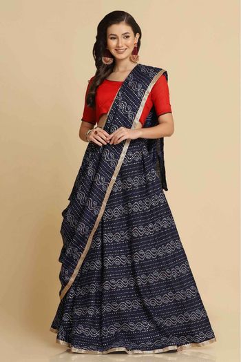 Cotton Silk Bandhani Print Lehenga Choli In Blue Colour - LD5680398