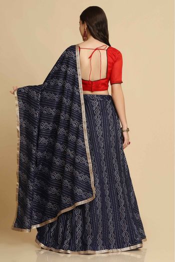 Cotton Silk Bandhani Print Lehenga Choli In Blue Colour - LD5680398