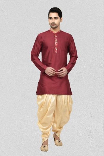 Cotton Silk Dhoti Kurta In Maroon Colour - KP5750214