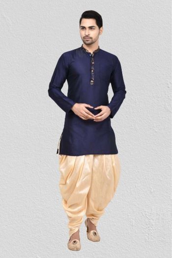 Cotton Silk Dhoti Kurta In Navy Blue Colour - KP5750213