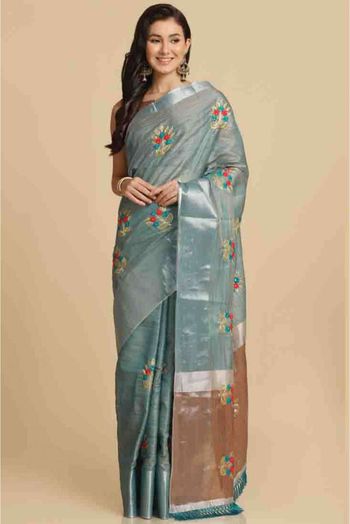 Cotton Silk Embroidery Saree In Green Colour - SR4840406