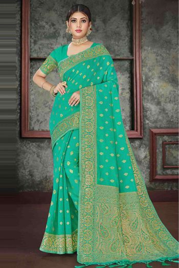 Cotton Woven Saree In Green Colour - SR0074726