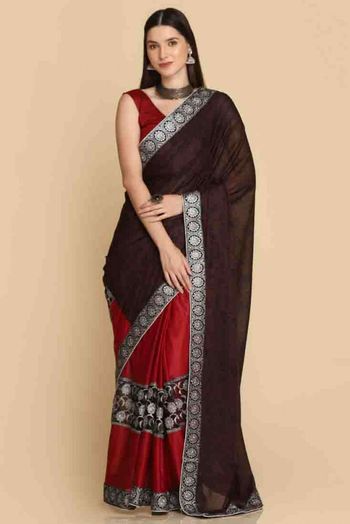 Crepe Printed Saree In Maroon Colour - SR4840384