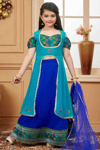 Faux Georgette Lehenga Choli In Blue Colour - GK2711257