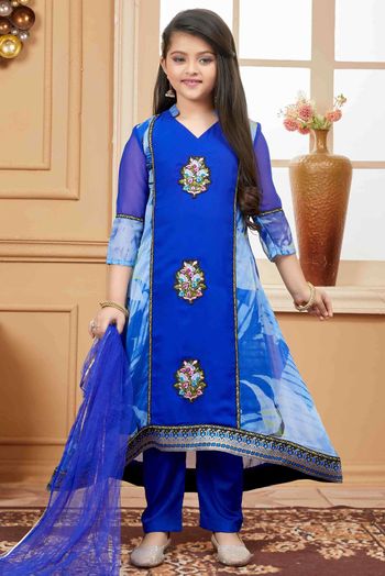 Faux Georgette Pant Style Suit In Blue Colour - GK2711244