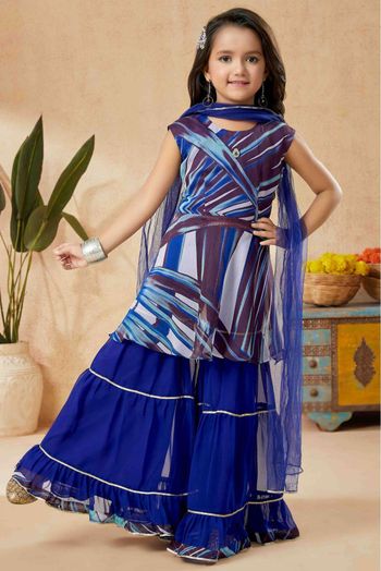 Faux Georgette Sharara Suit In Blue Colour - GK2711245