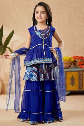 Faux Georgette Sharara Suit In Blue Colour - GK2711246