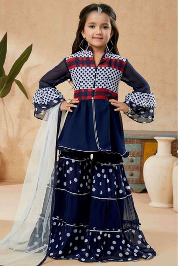 Faux Georgette Sharara Suit In Navy Blue Colour - GK2711242