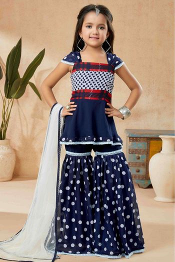 Faux Georgette Sharara Suit In Navy Blue Colour - GK2711243