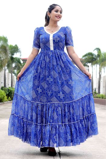 Georgette Digital Print Gown In Blue Colour-GW1780589