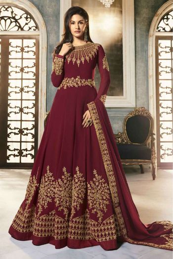 Georgette Embroidery Anarkali Suit In Maroon Colour - SM1775476