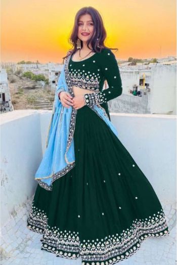 Georgette Embroidery Lehenga Choli In Green Colour LD4010265 A