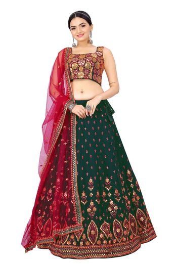 Georgette Embroidery Lehenga Choli In Green Colour - LD5416137