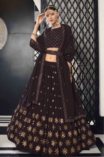 Georgette Embroidered sequince Lehenga Choli In Green Colour