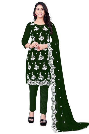 Georgette Embroidery Pant Style Suit In Green Colour - US3234340