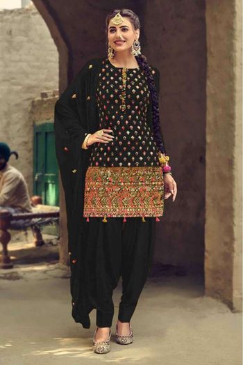 Georgette Embroidery Patiala Suit In Black Colour - SM1775452