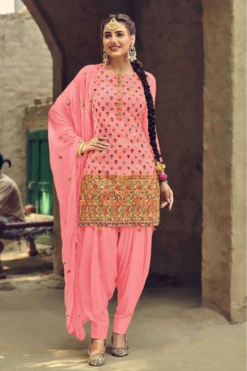 Georgette Embroidery Patiala Suit In Pink Colour - SM1775450