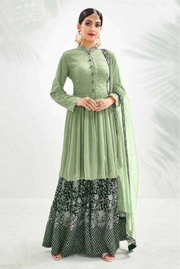 Georgette Embroidery Sharara Suit In Green Colour - SM1775445