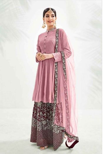 Georgette Embroidery Sharara Suit In Pink Colour - SM1775441