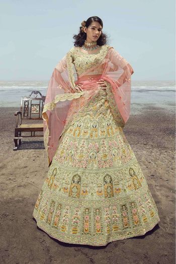 Georgette Thread Work Lehenga Choli In Pista Green Colour - LD4901053