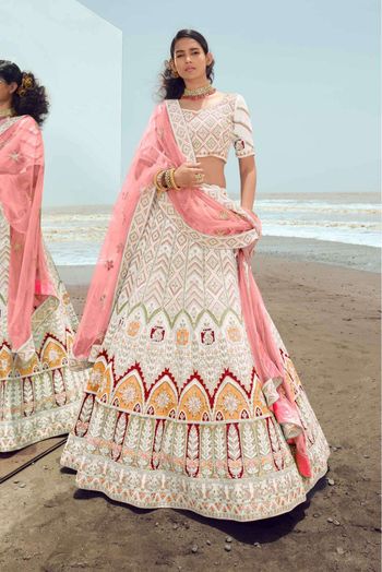 Thread Work Net Lehenga Choli in Off White