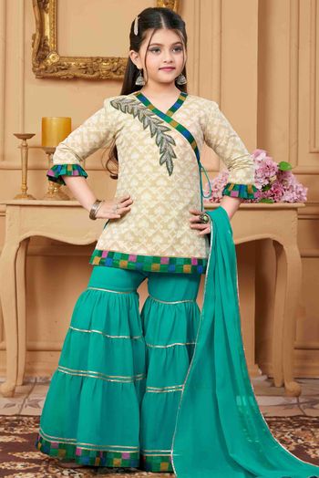 Handloom Silk Sharara Suit In Beige Colour - GK2711247