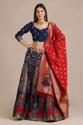 Jacquard  Woven Lehenga Choli In Blue Colour - LD5680368