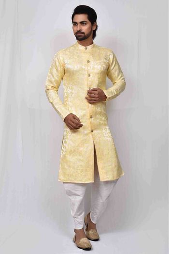 Jacquard Art Silk Dhoti Sherwani In Yellow Colour - SH5750034