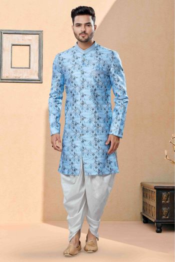 Jacquard Dhoti Sherwani In Blue Colour - SH4120598