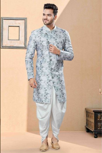 Jacquard Dhoti Sherwani In Light Grey Colour - SH4120602