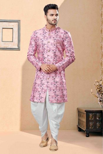 Jacquard Dhoti Sherwani In Pink Colour - SH4120596