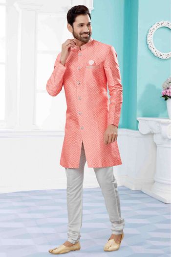 Jacquard Indo Western In Peach Colour - SH4120660