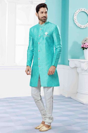 Jacquard Indo Western In Sea Blue Colour - SH4120650