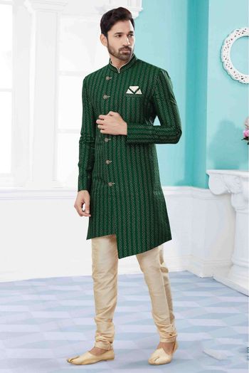 Jacquard Sherwani In Green Colour - SH4120631