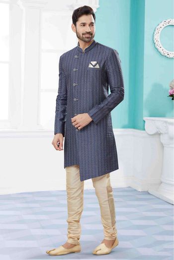 Jacquard Sherwani In Grey Colour - SH4120627