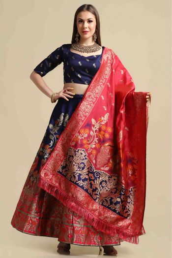 Jacquard Silk Woven Lehenga Choli In Blue Colour - LD5680412