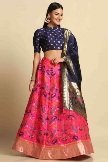 Jacquard Silk Woven Lehenga Choli In Pink Colour - LD5680445